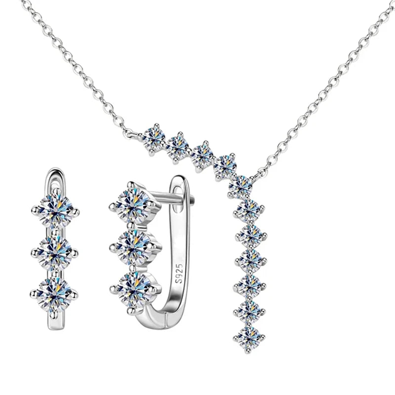 1.7cttw D Color Moissanite Earrings Necklace 925 Sterling Silver Y-Shaped Pendant Necklaces Jewelry Set For Women Charming Gift
