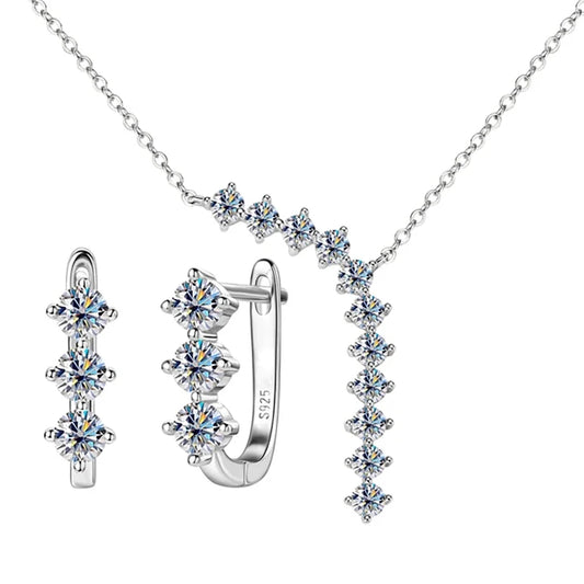 1.7cttw D Color Moissanite Earrings Necklace 925 Sterling Silver Y-Shaped Pendant Necklaces Jewelry Set For Women Charming Gift