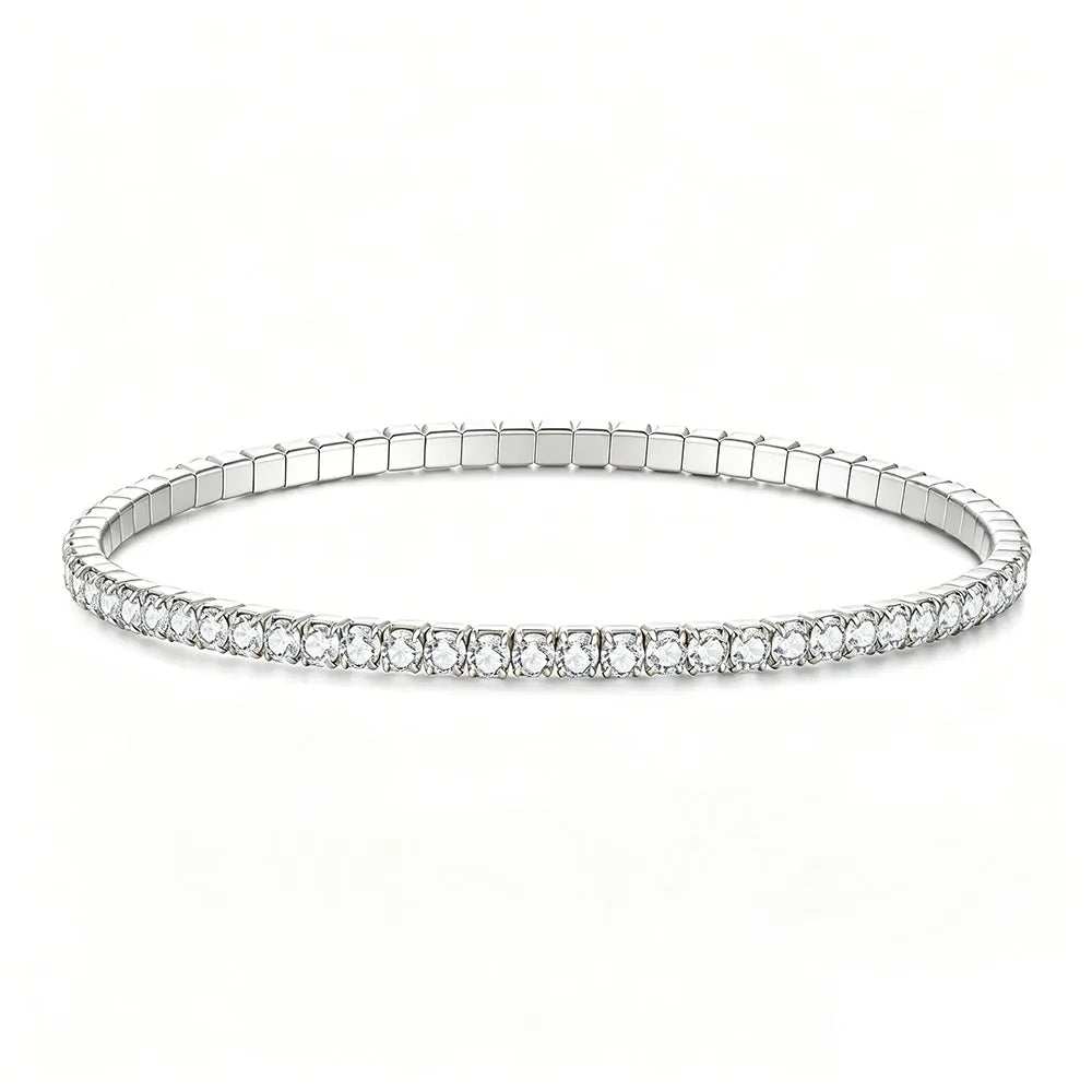 Kanolan 3.84-12ct D VVS1 Moissanite Tennis Bracelet 2.5/3/4mm 925 Sterling Silver Elastic Dainty Tennis Bracelets for Women Men