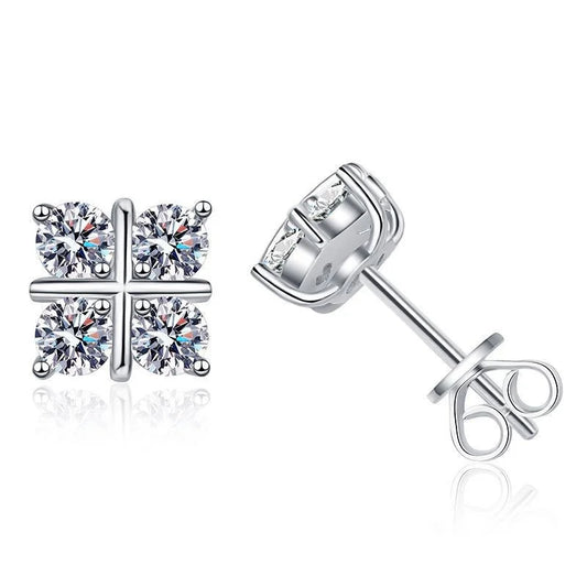 E019 Lefei Fashion Trendy Diamond-set Classic Moissanite Cross Square Stud Earrings For Women s925 Sterling Silver Party Jewelry