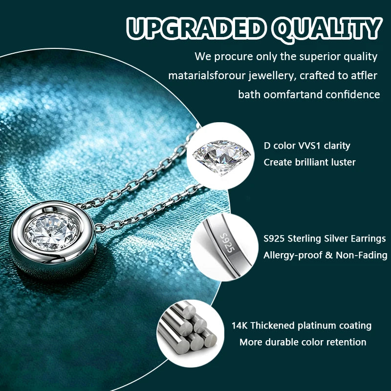 WES 1CT Moissanite Necklace 925 Sterling Silver D Color VVS1 Bezel Set Solitaire Pendant Necklace For Women Fine Jewelry Gift