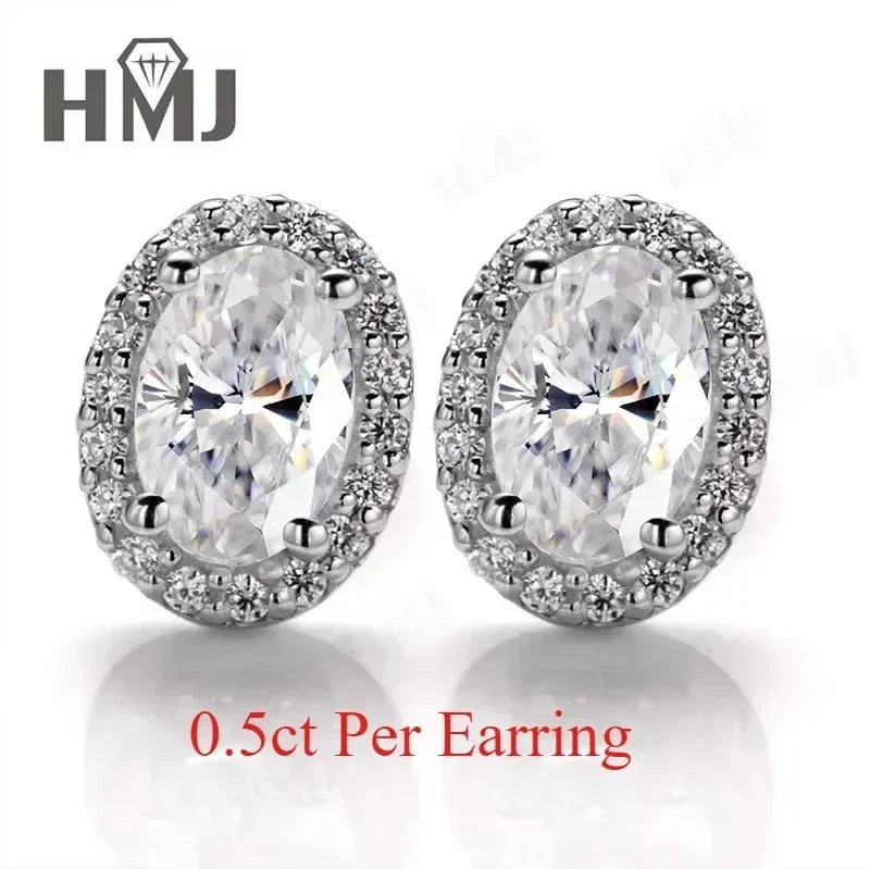 100% 925 Sterling Silver Plated 18K White Gold Moissanite Oval Cut Earring Necklace Jewelry Set  For Women Fine Anniversary Gift