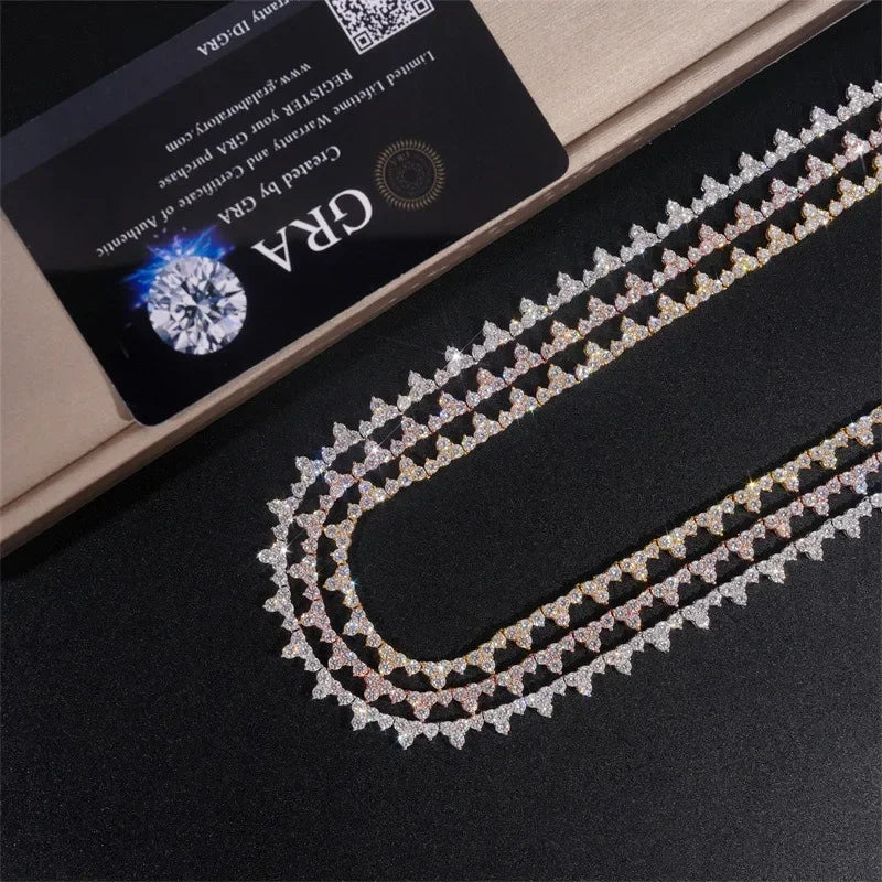 925 Silver 2.5MM Real Moissanite Tennis Necklace 3 Prong Hiphop Jewelry Bling Diamond Link Chain Necklaces Women Men Pass Tester