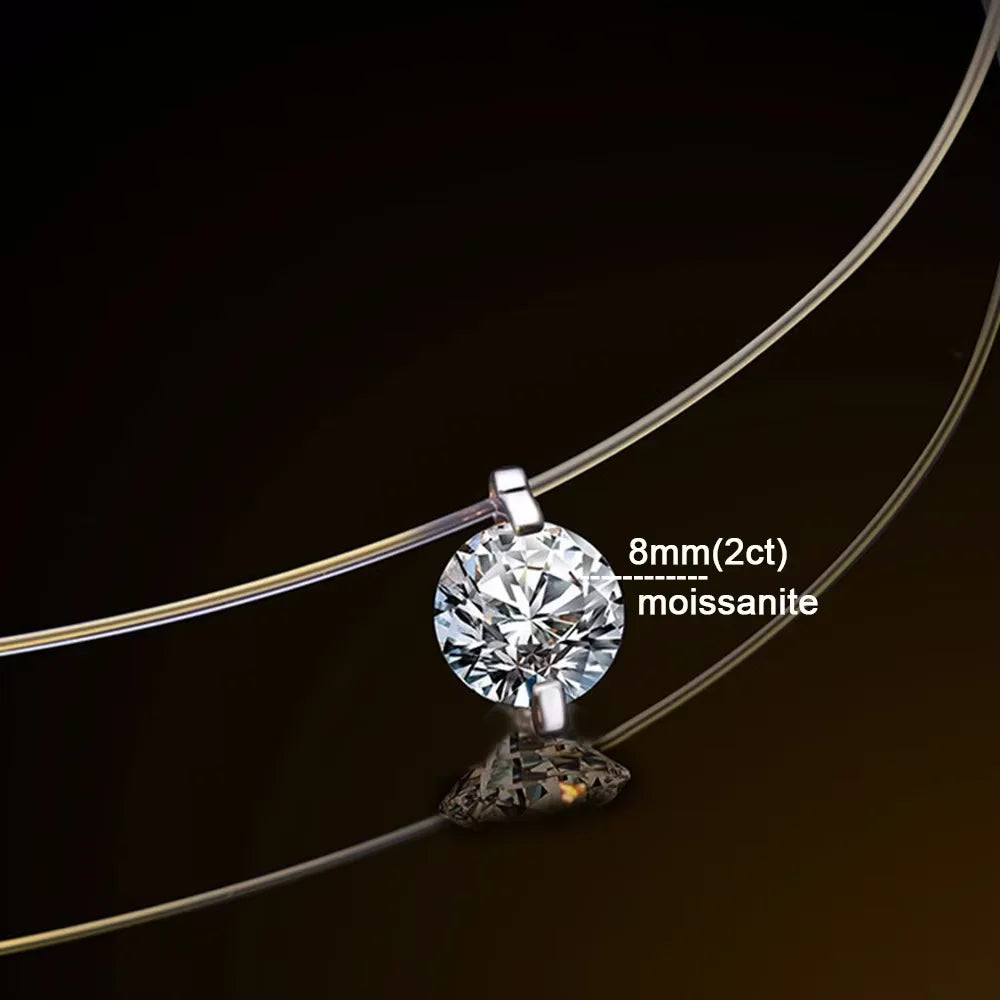 IGOTOS 0.5-5CT Moissanite Pendant Necklace Women  Certified 925 Sterling Silver Transparent Fishing Line Choker Chain Jewelry
