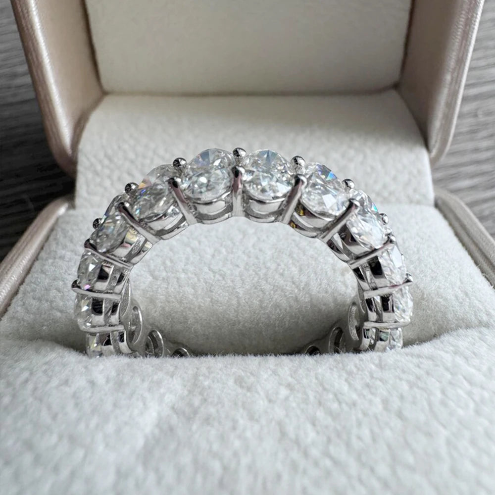 3x5mm Oval Cut Moissanite Eternity Ring for Women 925 Sterling Silver Stackable Band Engagement Wedding Ring Anniversary Jewelry