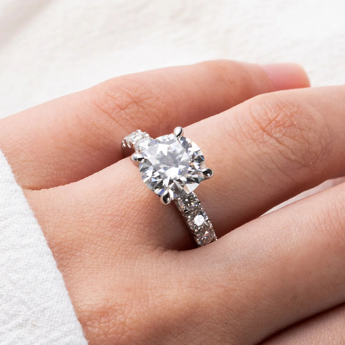 4.3 CT Round Cut Four-Prong Moissanite Engagement Ring