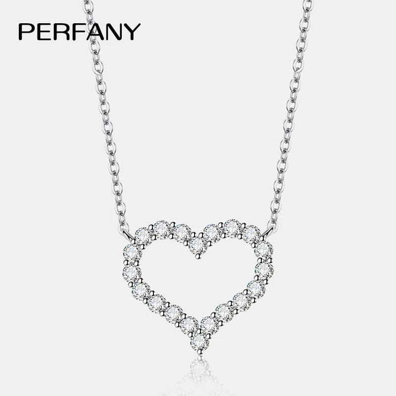 PERFANY 2CT Moissanite Necklace for Women S925 Pure Silver Heart Design Laboratory Diamond Pendant Luxury Jewelry Party Gift