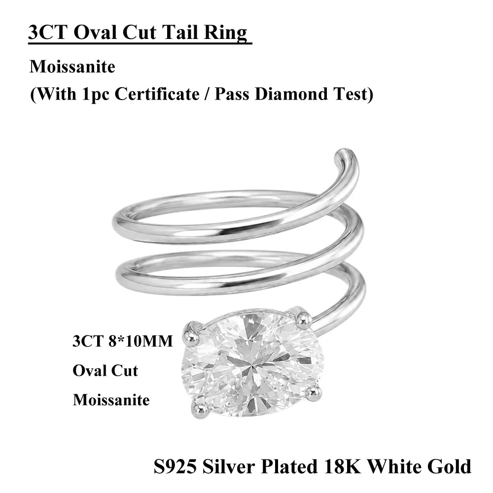EWYA 3PCS Stackable Moissanite Rings S925 Silver 2CT Oval Dove Egg Engagement Bands Marquise Leaf Luxury Promise Ring For Women