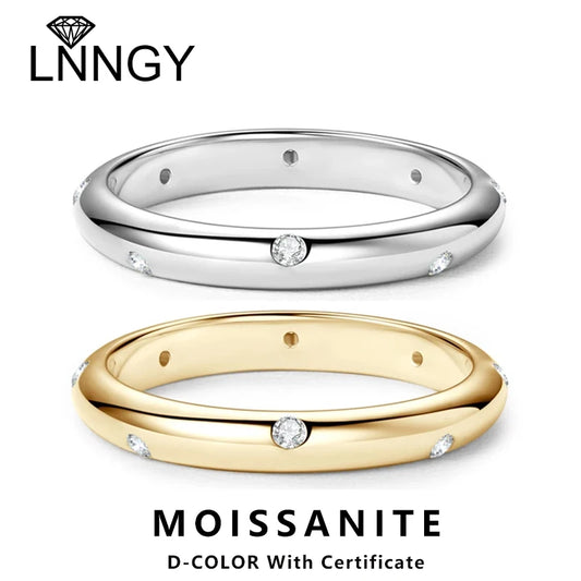 Lnngy Moissanite Ring Original Certified 925 Silver Rings For Women Couples Delicate Stackable Wedding Band Dazzling Jewellery