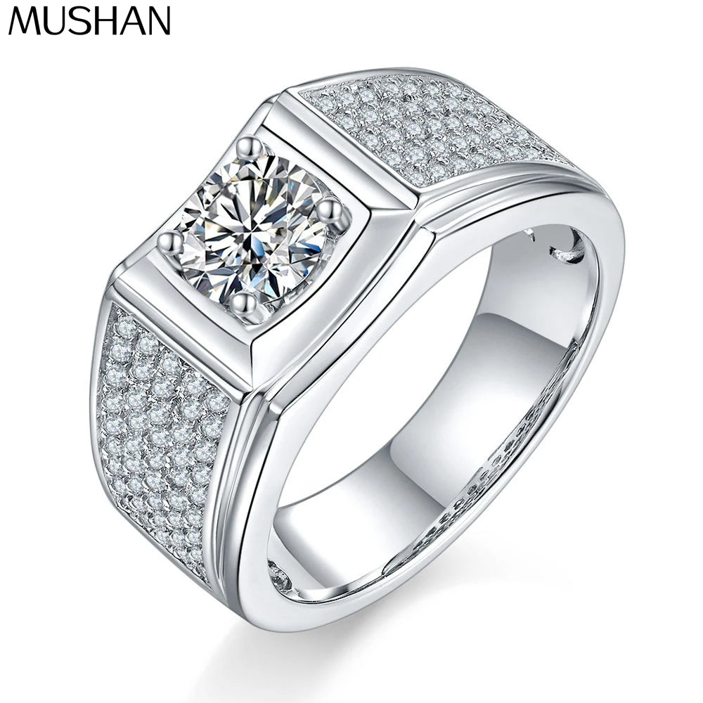 MuShan Brand Jewelry 925 Sterling Silver Ring Brilliant Moissanite Minimalist Ring for Her 18K Gold Plated MST Patent Jewellery