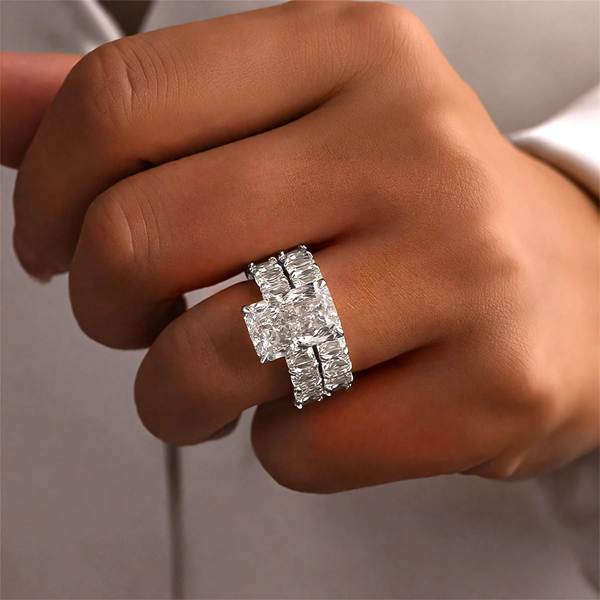 14K Gold Filled 5CT Emerald Cut D Color Moissanite Engagement Ring GRA for Fiancee 925 Silver Bridal Sets Statement Wedding Band