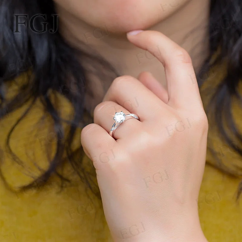Moissanite Women Rings Straight-Shank 6 Prongs Psychic Style Ring S925 Women's Engagement Band Wedding Fashion Jewelry Gifts