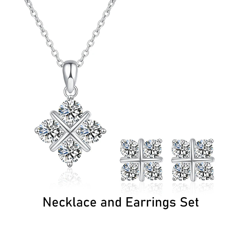 Tezzc Moissanite Jewelry Sets For Women S925 Sterling Silver with Certificates Diamond Pendant Necklace Earring Wedding Jewelry