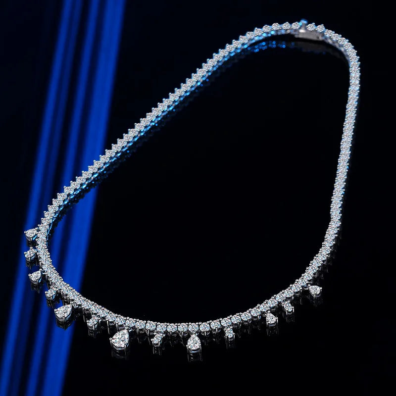 Full Moissanite Tennis Pendant Chain S925 Silver For Women Round/Pear/Oval Cut Diamond Chain Link Necklace Unisex Fine Jewelry
