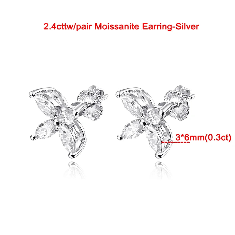 2.4cttw All Moissanite Stud Earrings For Women Marquise Cut Flower Diamond 925 Sterling Silver Wedding Jewelry with Certificates