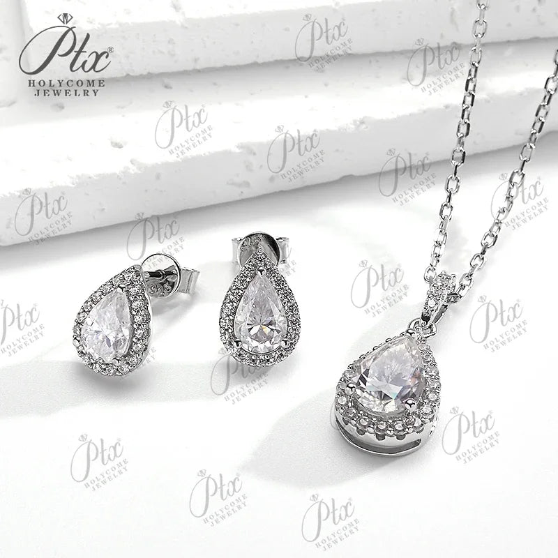 Moissanite Brilliant D White Pear Cut S925 Silver Necklace Earring Set GRA Certified 100% S925 Sterling Silver Wedding Jewelry