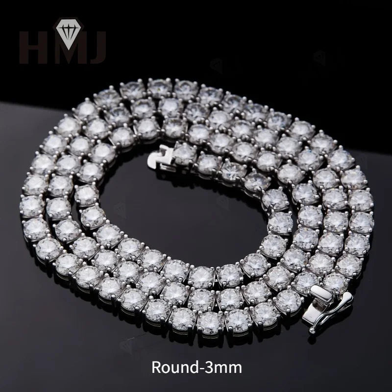Moissanite Tennis Necklace 925 Sterling Silver D Color VVS1 Round Cut 2mm-6.5mm 16-24inch Hip Hop Jewelry for Men or Women