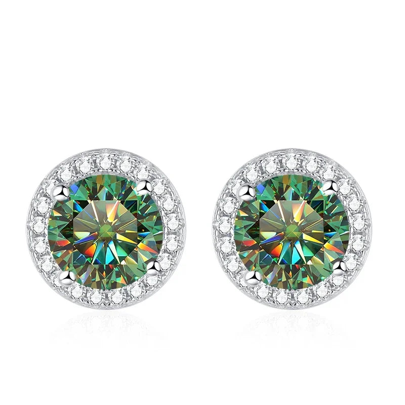 Tezzc Moissanite Stud Earrings for Women 925 Sterling Silver Green Blue Pink Red Black Blue Sparkling Moissanite Studs Earring