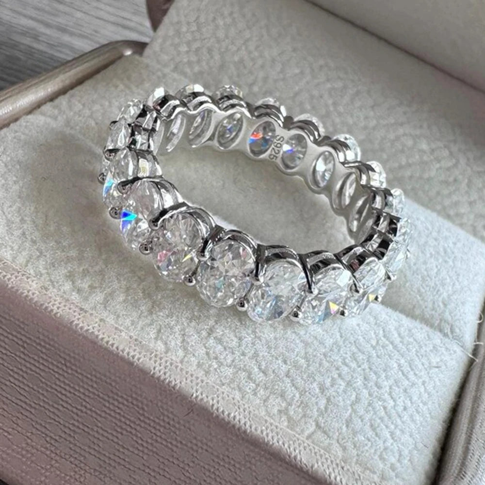 3x5mm Oval Cut Moissanite Eternity Ring for Women 925 Sterling Silver Stackable Band Engagement Wedding Ring Anniversary Jewelry