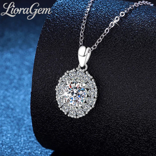LioraGem Platinum PT950 Surrounding Diamond-Set Egg-Shaped Pendant Choker, Fashionable 1 Carat D-Color Moissanite Necklace