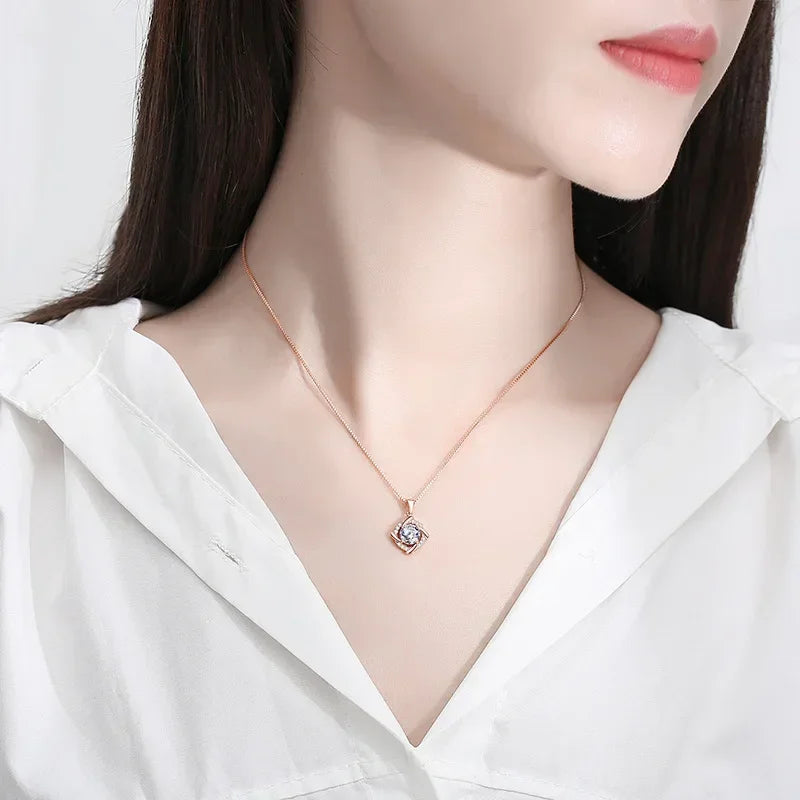 Tezzc Moissanite Necklace for Women 925 Sterling Silver Plated 18k White Gold Pendant Wedding Party Jewelry with Certificates