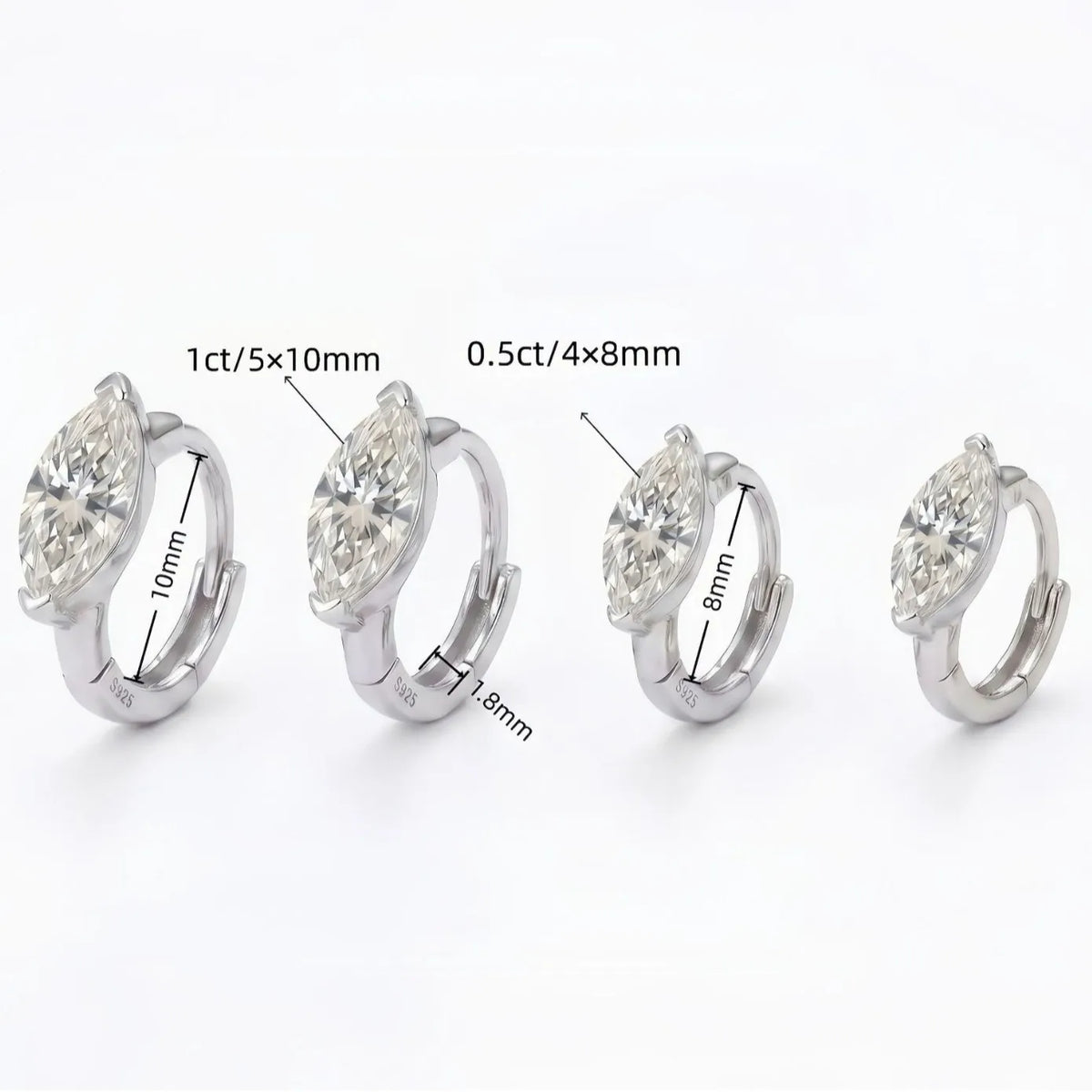 D Color Marquise Cut Moissanite Hoop Earrings 925 Sterling Silver Ear Buckle Earrings for Women Wedding Party Fine Jewelry Gift