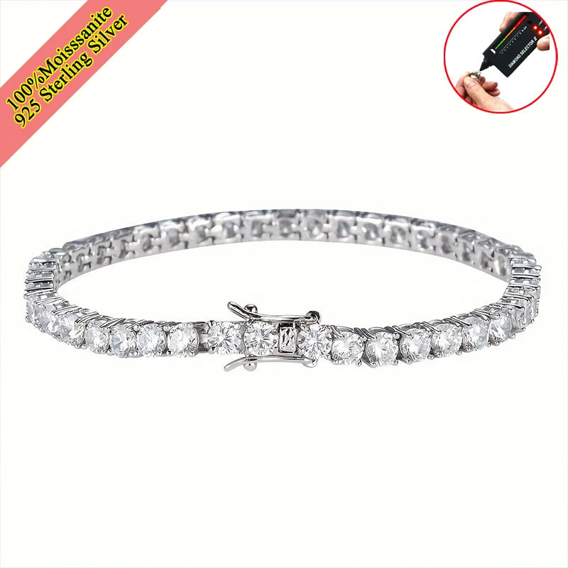 Real Moissanite Tennis Bracelet for Women Men 3.0mm Lab Diamond Bangle with Certificates 925 Sterling Silver Fine Jewelry