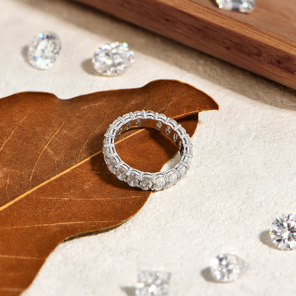ATTAGEMS Moissanite Eternity Rings for Women Gold Plated Copper Full Pave Stackable Engagement Band for Her Bridal Jewelry Gifts