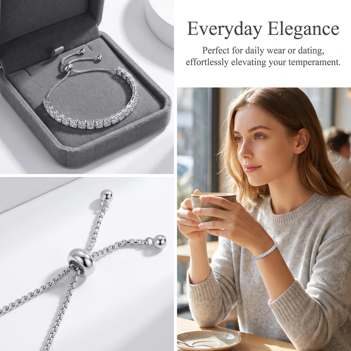 Elegant 3/4/5mm Moissanite Tennis Bracelet 925 Sterling Silver Gold Plated Adjustable Bracelets