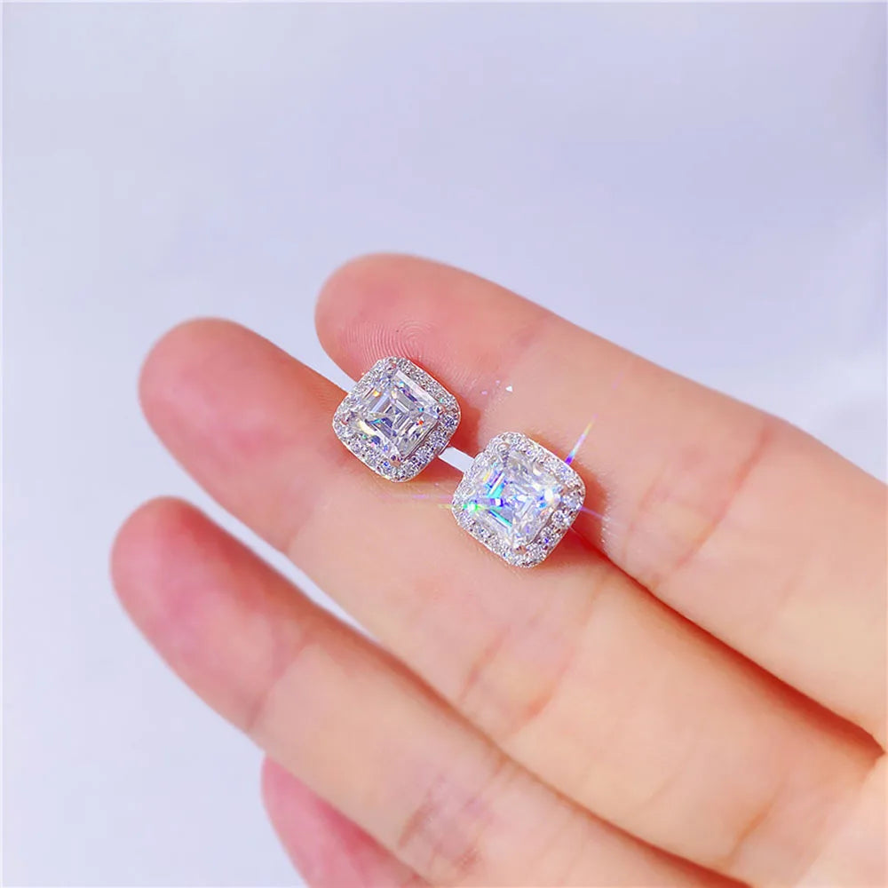 ICEBLING 925 Moissanite Stud Earrings Sterling Silver VVS Round Princess Cut  Screw Ear Studs For Men