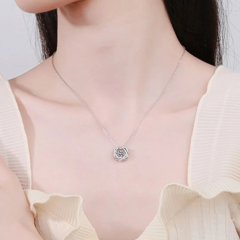 Moissanite Necklace For Women 100% Sterling S925 Silver With White Gold Plated Lab Diamond Jewelry Wedding Pendant with O-chain