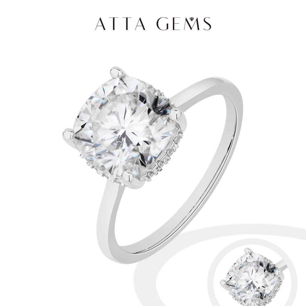 ATTAGEMS Cushion Cut 3.5ct Classical Moissanite Ring for Women DVVS1 Real 925 Sterling Silver For Engagement Wedding FineJewelry