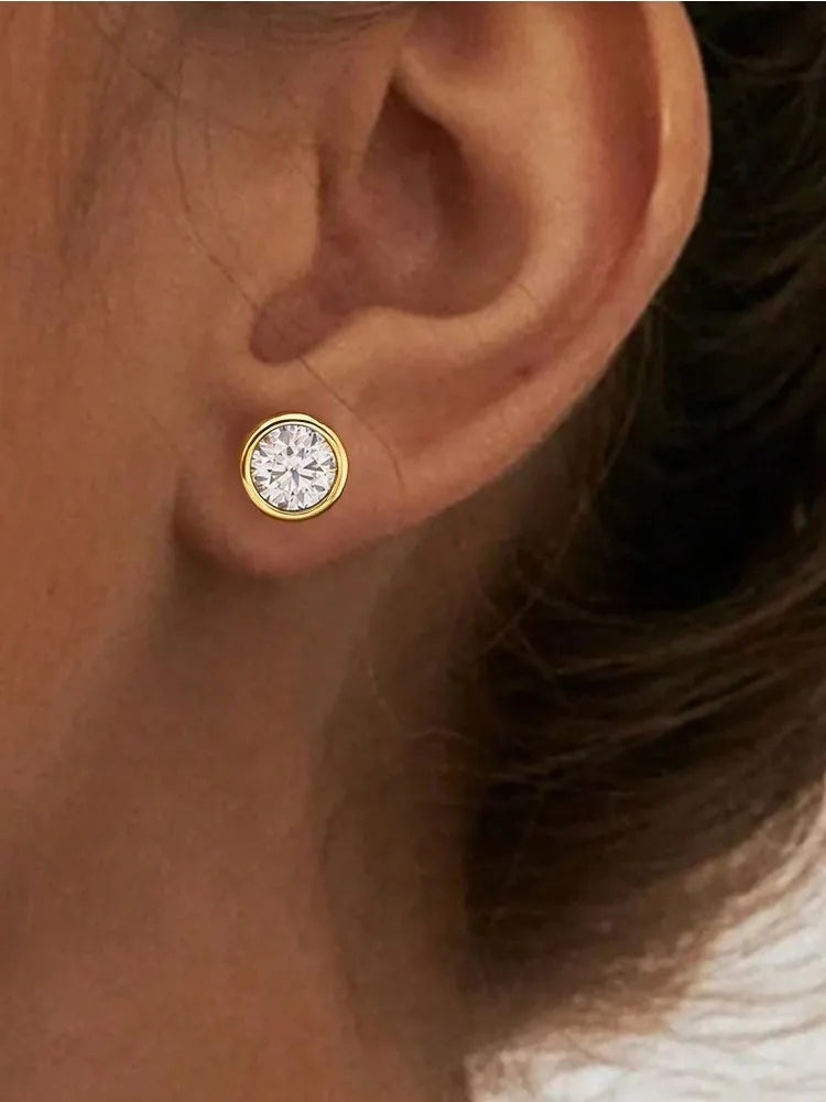 Real 0.5-1ct Moissanite Diamond Luxury Round Stud Earrings for Women 925 Sterling Silver Wedding Earring Fine Jewelry Gifts