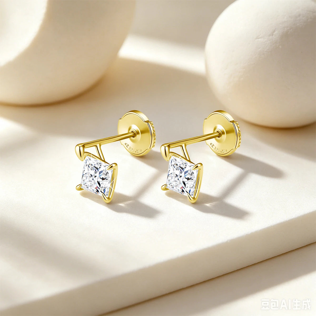 Au585 Moissanite Diamond Earrings D Color Princess Cut Solid 14K Gold Filled Ear Studs for Women Valentine's Day Birthday Gift