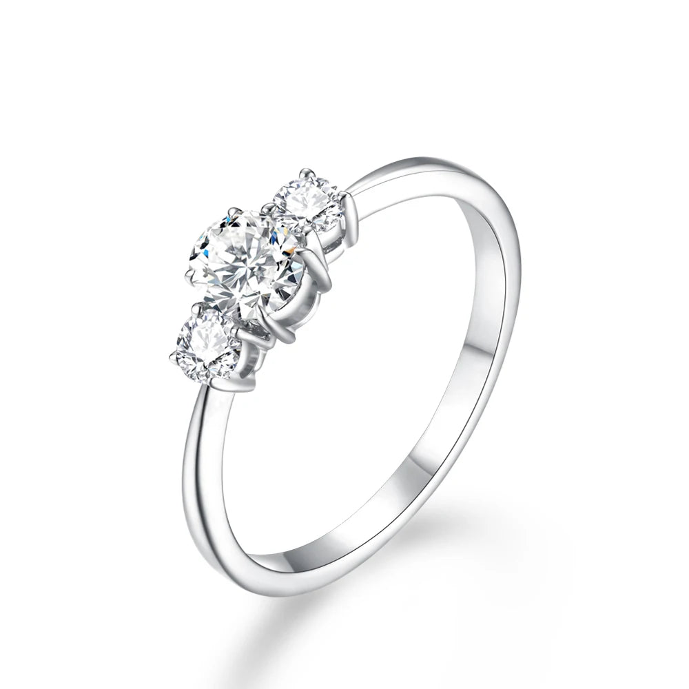 MINTYBOX Oval Cut Moissanite Rings for Women 925 Sterling Sliver Minimalist Three Stone Stackable Ring Daily Wear Office Jewelry
