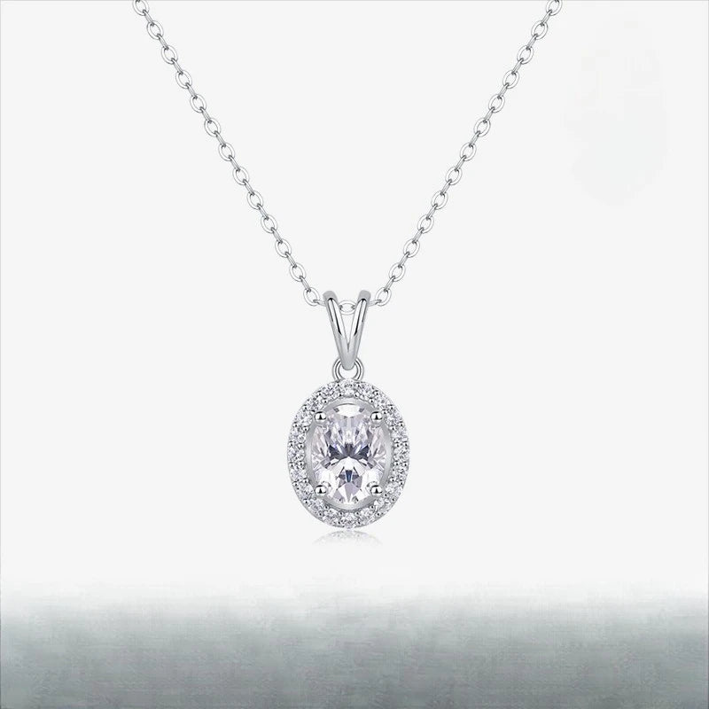 1.5ct Oval D Color Moissanite Clavicle Necklace for Women 925 Sterling Silver Hypoallergenic Pendant Chain Fashion Layering Gift