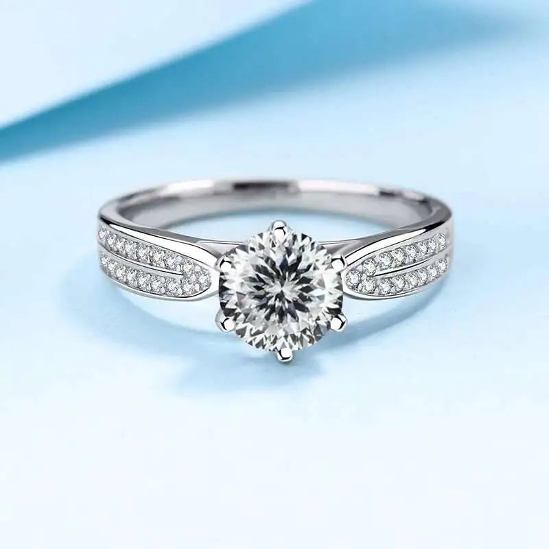 1CT 6.5MM D Color VVS GRA Moissanite Ring For Charm Lady 925 Sterling Silver Female Fine 925 Sterling Silver Jewelry Wholesale