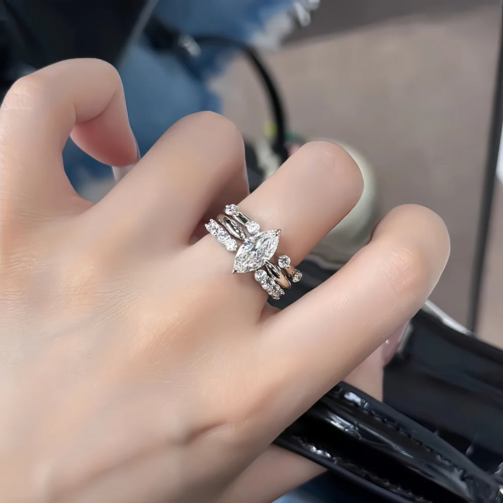 1/2/3CT Marquise Cut Moissanite Rings Set Women 925 Sterling Silver Stackable Bands Wedding Engagement Gifts Diamond Jewelry GRA