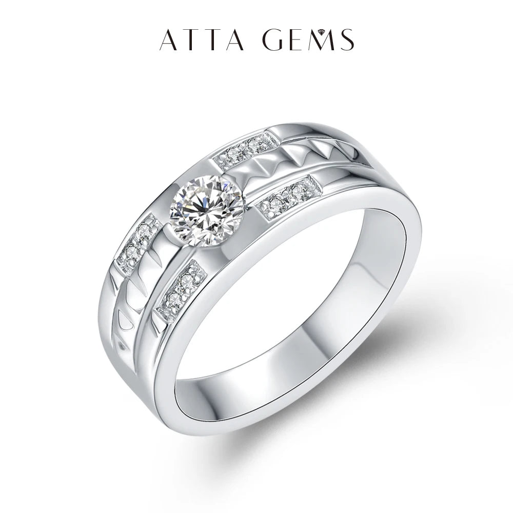 ATTAGEMS Moissanite Ring for Men 0.5CT Classic style 925 Sterling Silver Ring Diamond Fine Jewelry Engagement Ring For Wedding