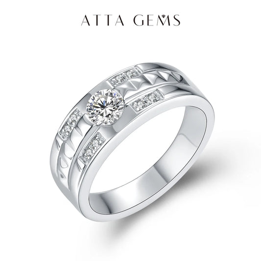 ATTAGEMS Moissanite Ring for Men 0.5CT Classic style 925 Sterling Silver Ring Diamond Fine Jewelry Engagement Ring For Wedding