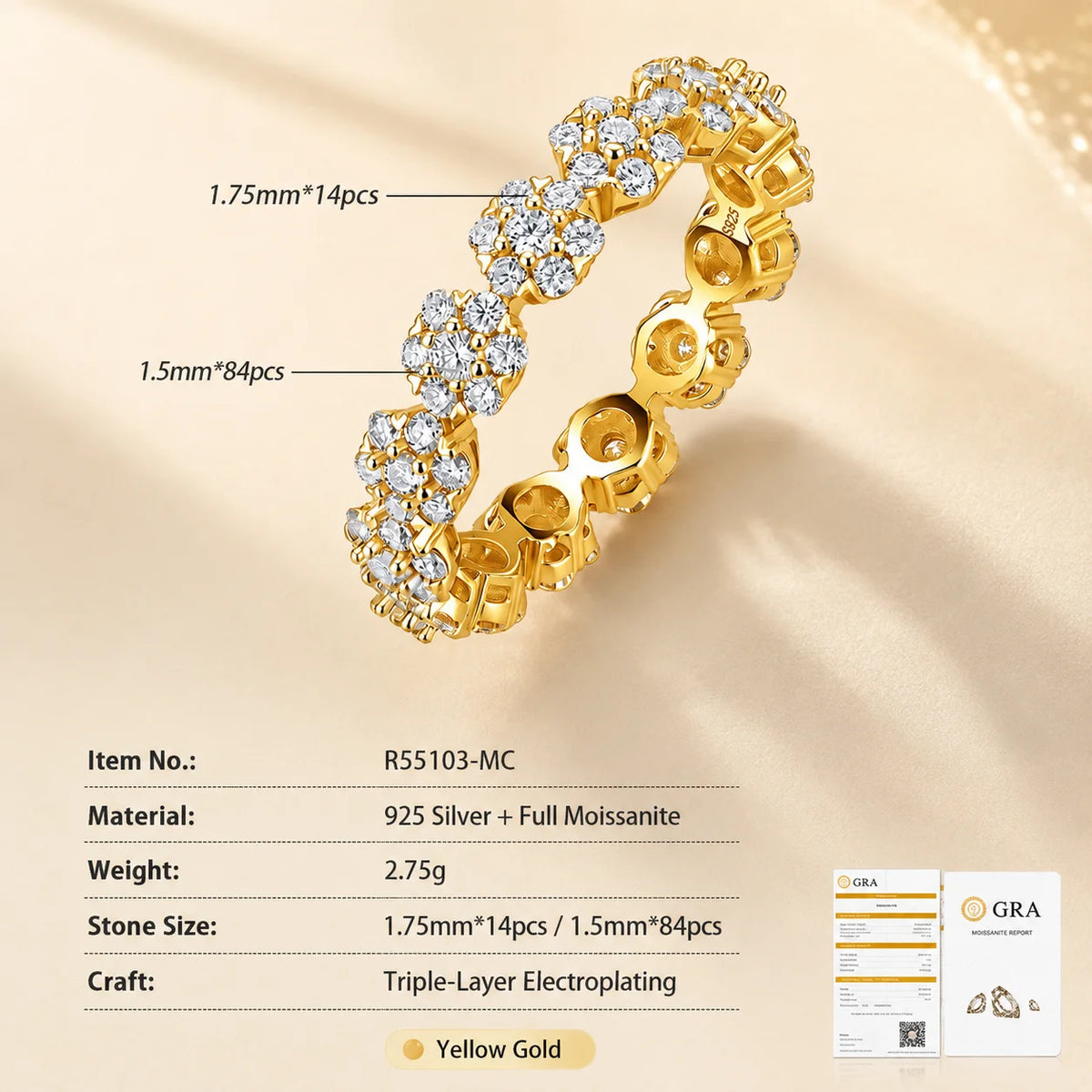 Flower Cluster Moissanite Eternity Band Ring Pave Stackable S925 Silver D Color VVS1 GRA Certified Gift for Women