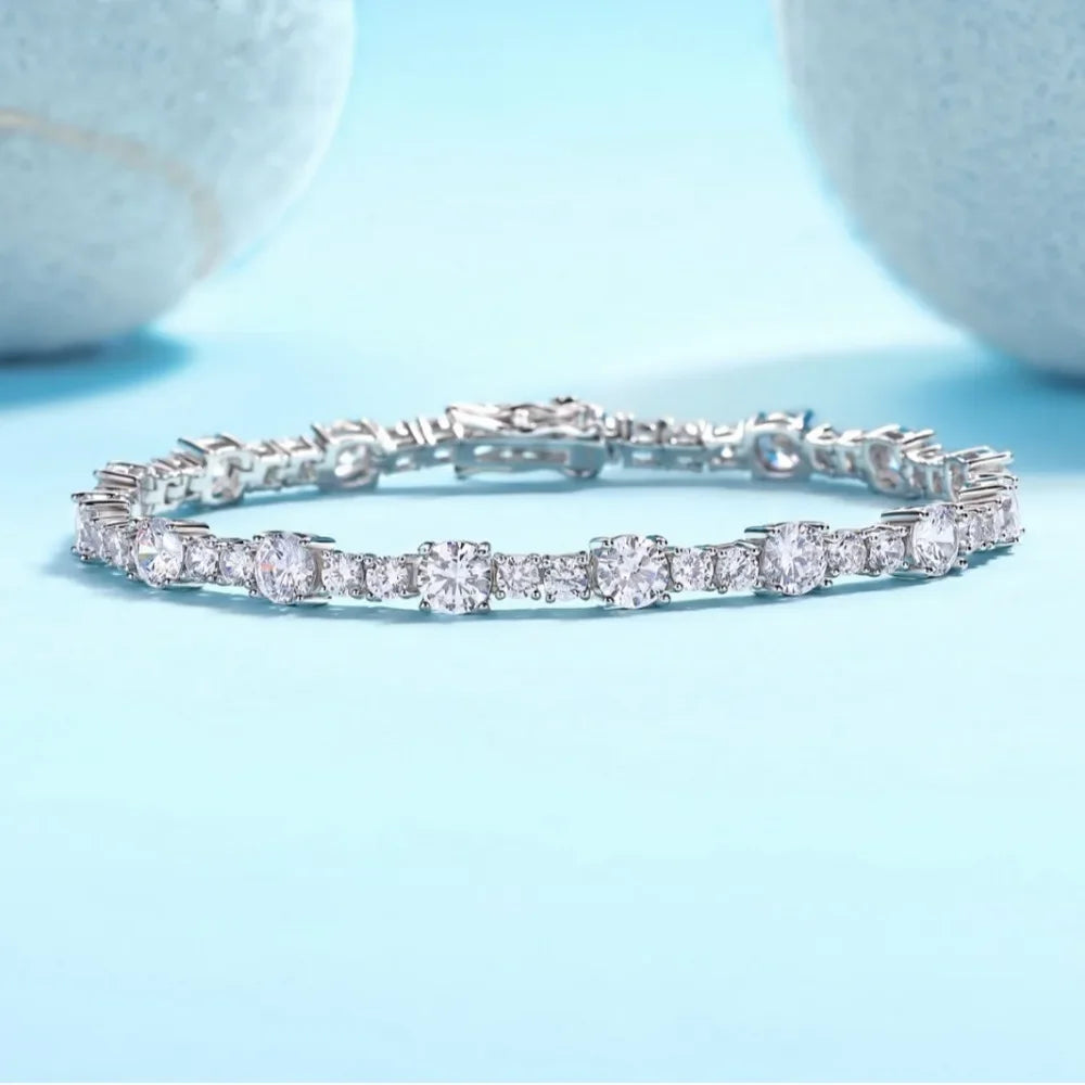 LinkerLove S925 Sterling Silver Bangle for Women 3/5mm Moissanite Diamond Bracelet 18K Gold Plated Wedding Party Luxury Jewelry