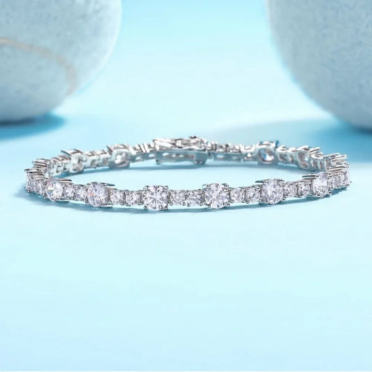 LinkerLove S925 Sterling Silver Bangle for Women 3/5mm Moissanite Diamond Bracelet 18K Gold Plated Wedding Party Luxury Jewelry