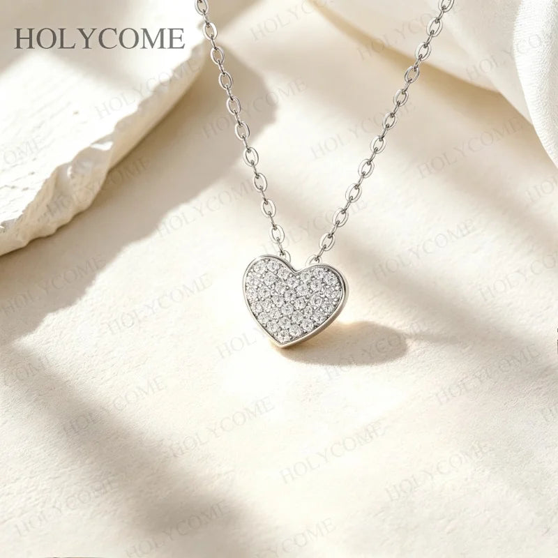 Moissanite Heart Pendant Necklace S925 Sterling Silver Elegant Diamond for Women Party Wedding Fine Jewelry Gift