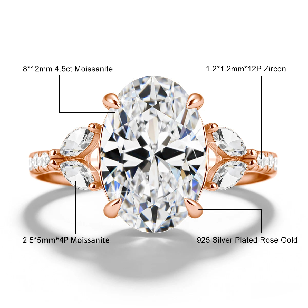 4.5ct Oval Cut Moissanite Engagement Ring for Women, 925 Sterling Silver D Color VVS1 Diamond Ring  Promise Wedding Fine Jewelry