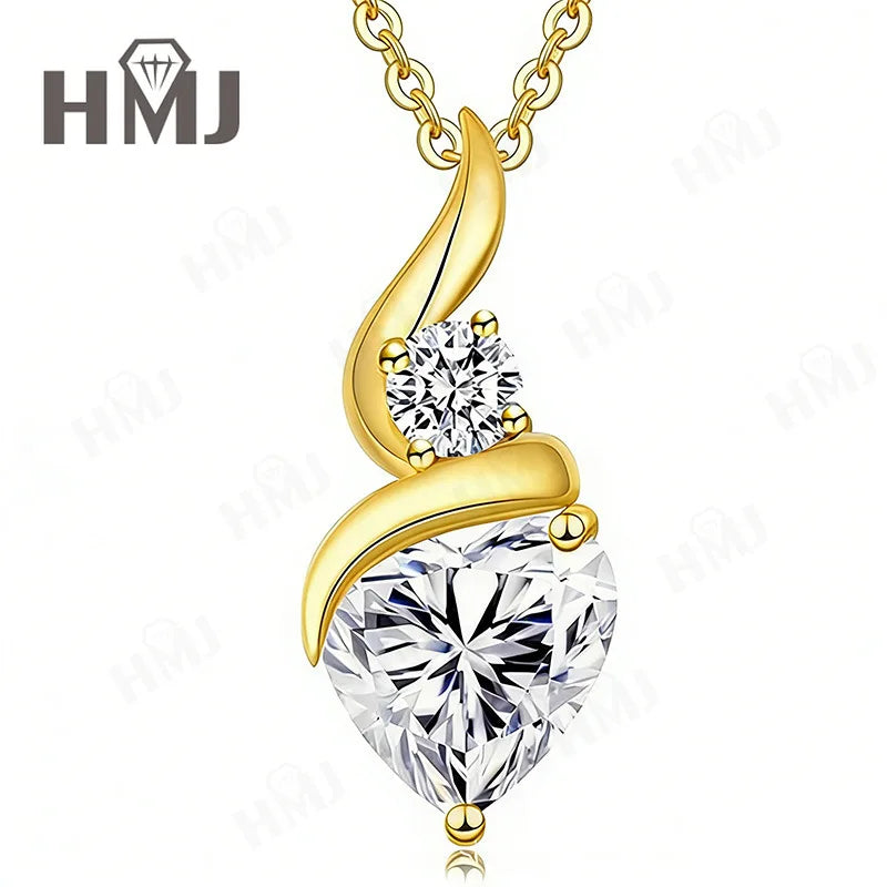 1CT Heart Moissanite Pendant Necklaces 925 Sterling Silver Plated 18k Gold Women's Versatile Niche Design Collarbone Chain Gift