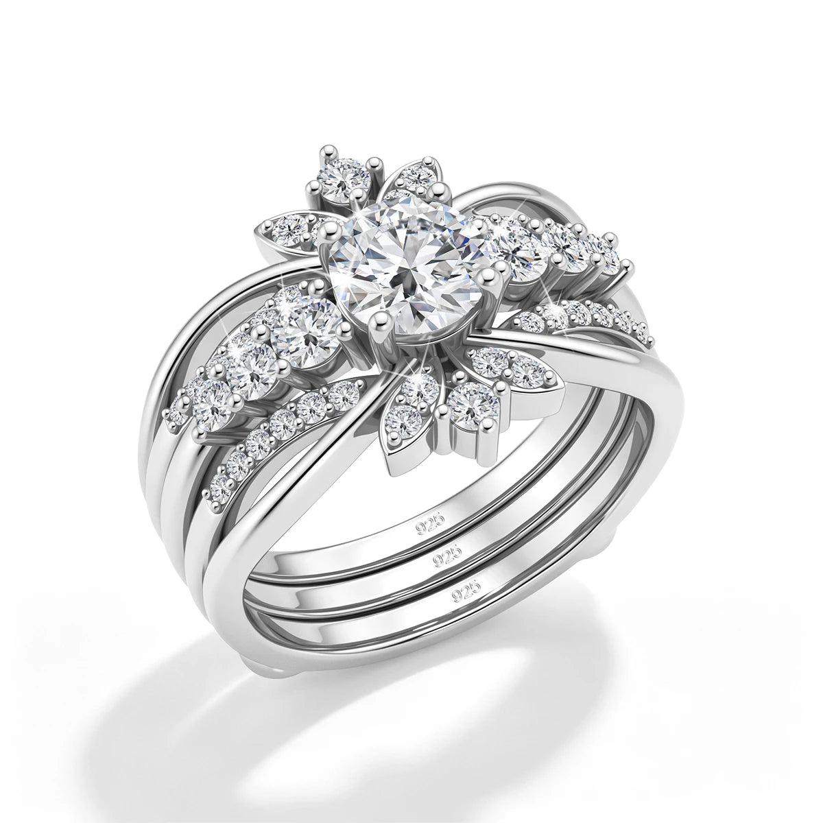Luxury 3-in-1 Stackable Moissanite Ring Set Bridal Jewelry 925 Sterling Silver 18k Gold Plated Engagement Wedding Band for Women