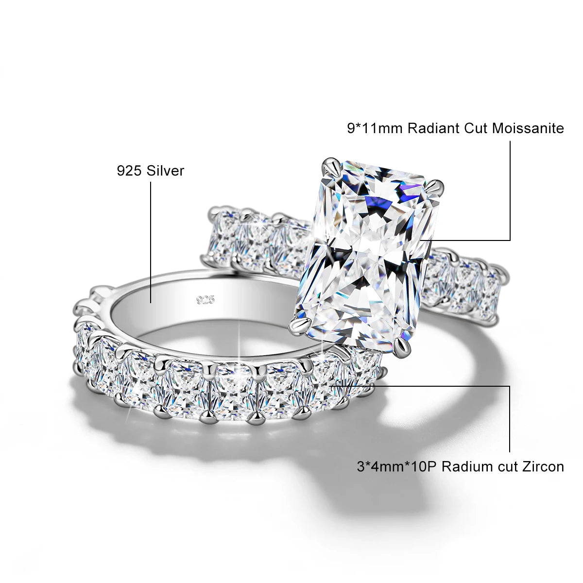 14K Gold Filled 5CT Emerald Cut D Color Moissanite Engagement Ring GRA for Fiancee 925 Silver Bridal Sets Statement Wedding Band