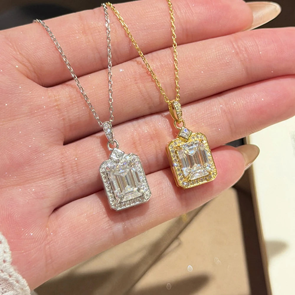 7*9MM 2CT Moissanite Pendant Emerald Cut S925 Sterling Silver Necklace for Woman Party Jewelry Gift