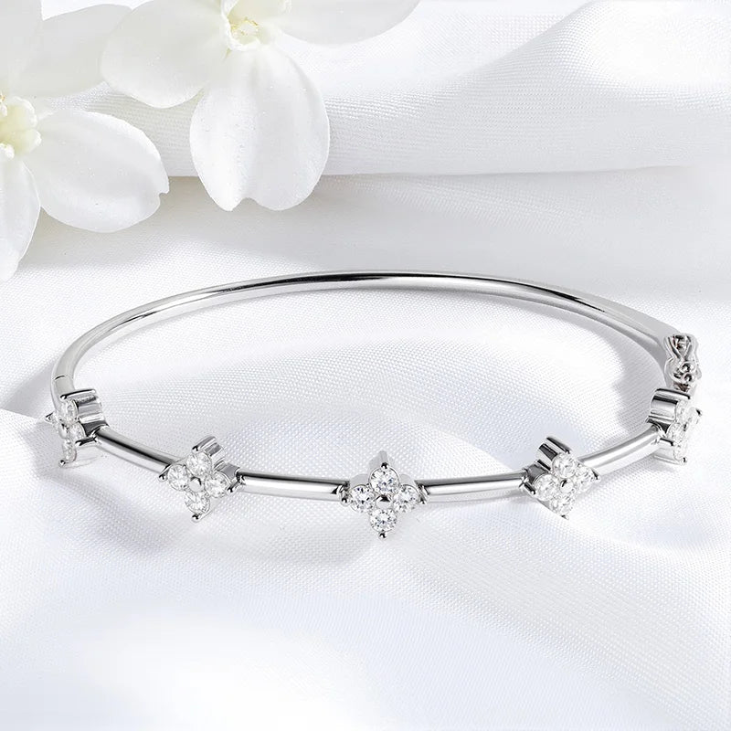 Smyoue 2.5mm Moissanite Bangle for Women Girls Classic Flowers Certified Fine Jewelry Wholesale Chain Real S925 Sterling Silver